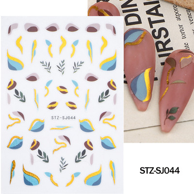 Ziedošs marmors nagu uzlīmes uzlīmes 3D viļņu līnijas ziedi burti pavasara dizains manikīrs tetovējums nagu mākslas slīdņi Dekorācijas