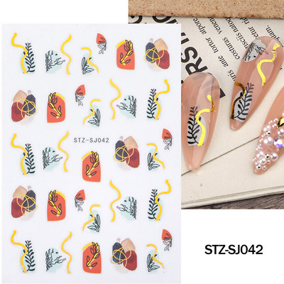 Ziedošs marmors nagu uzlīmes uzlīmes 3D viļņu līnijas ziedi burti pavasara dizains manikīrs tetovējums nagu mākslas slīdņi Dekorācijas