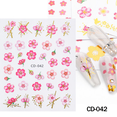 Ziedošs marmors nagu uzlīmes uzlīmes 3D viļņu līnijas ziedi burti pavasara dizains manikīrs tetovējums nagu mākslas slīdņi Dekorācijas