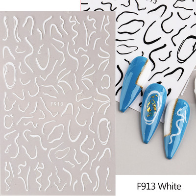 Ziedošs marmors nagu uzlīmes uzlīmes 3D viļņu līnijas ziedi burti pavasara dizains manikīrs tetovējums nagu mākslas slīdņi Dekorācijas