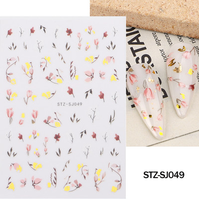 Ziedošs marmors nagu uzlīmes uzlīmes 3D viļņu līnijas ziedi burti pavasara dizains manikīrs tetovējums nagu mākslas slīdņi Dekorācijas