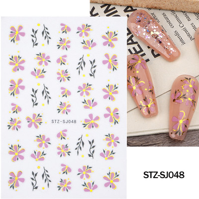 Ziedošs marmors nagu uzlīmes uzlīmes 3D viļņu līnijas ziedi burti pavasara dizains manikīrs tetovējums nagu mākslas slīdņi Dekorācijas