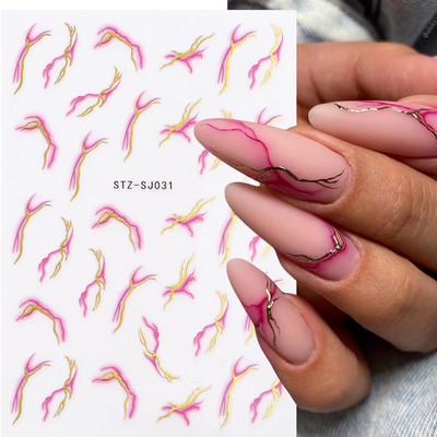 Ziedošs marmors nagu uzlīmes uzlīmes 3D viļņu līnijas ziedi burti pavasara dizains manikīrs tetovējums nagu mākslas slīdņi Dekorācijas