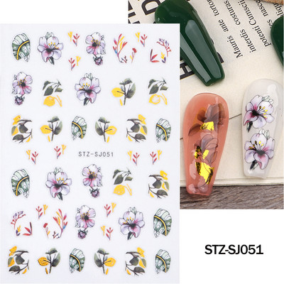 Ziedošs marmors nagu uzlīmes uzlīmes 3D viļņu līnijas ziedi burti pavasara dizains manikīrs tetovējums nagu mākslas slīdņi Dekorācijas