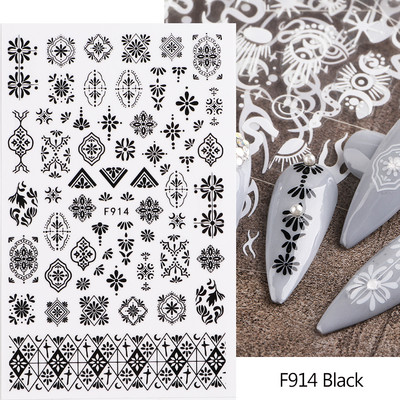 Ziedošs marmors nagu uzlīmes uzlīmes 3D viļņu līnijas ziedi burti pavasara dizains manikīrs tetovējums nagu mākslas slīdņi Dekorācijas