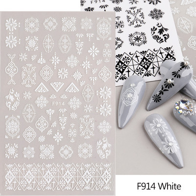 Ziedošs marmors nagu uzlīmes uzlīmes 3D viļņu līnijas ziedi burti pavasara dizains manikīrs tetovējums nagu mākslas slīdņi Dekorācijas