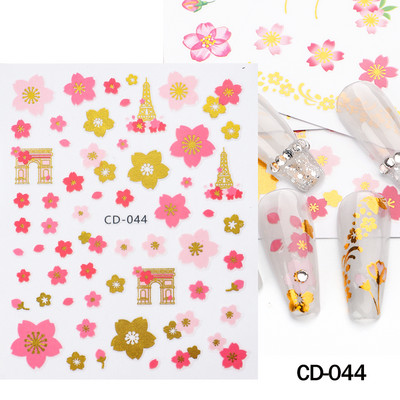 Ziedošs marmors nagu uzlīmes uzlīmes 3D viļņu līnijas ziedi burti pavasara dizains manikīrs tetovējums nagu mākslas slīdņi Dekorācijas