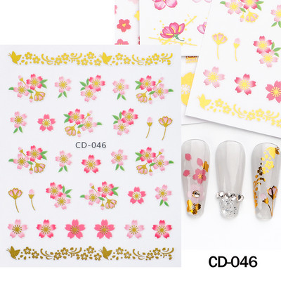 Ziedošs marmors nagu uzlīmes uzlīmes 3D viļņu līnijas ziedi burti pavasara dizains manikīrs tetovējums nagu mākslas slīdņi Dekorācijas