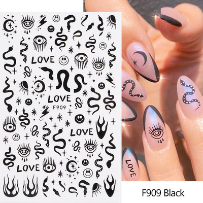 Ziedošs marmors nagu uzlīmes uzlīmes 3D viļņu līnijas ziedi burti pavasara dizains manikīrs tetovējums nagu mākslas slīdņi Dekorācijas