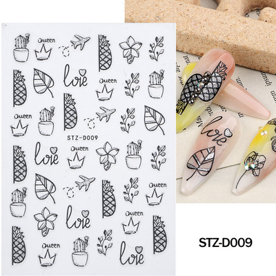 Ziedošs marmors nagu uzlīmes uzlīmes 3D viļņu līnijas ziedi burti pavasara dizains manikīrs tetovējums nagu mākslas slīdņi Dekorācijas