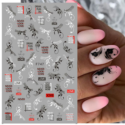Ziedošs marmors nagu uzlīmes uzlīmes 3D viļņu līnijas ziedi burti pavasara dizains manikīrs tetovējums nagu mākslas slīdņi Dekorācijas