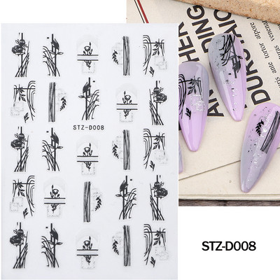 Ziedošs marmors nagu uzlīmes uzlīmes 3D viļņu līnijas ziedi burti pavasara dizains manikīrs tetovējums nagu mākslas slīdņi Dekorācijas