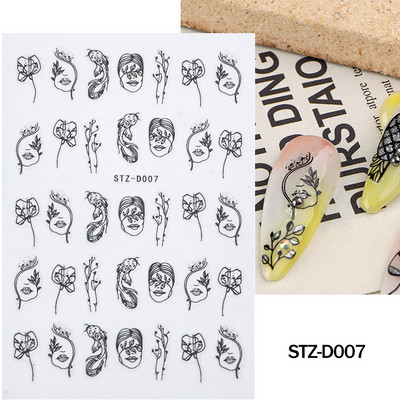 Ziedošs marmors nagu uzlīmes uzlīmes 3D viļņu līnijas ziedi burti pavasara dizains manikīrs tetovējums nagu mākslas slīdņi Dekorācijas