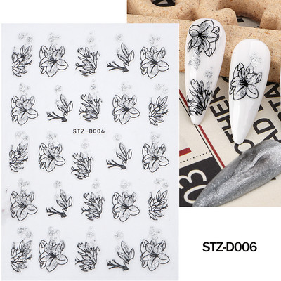 Ziedošs marmors nagu uzlīmes uzlīmes 3D viļņu līnijas ziedi burti pavasara dizains manikīrs tetovējums nagu mākslas slīdņi Dekorācijas