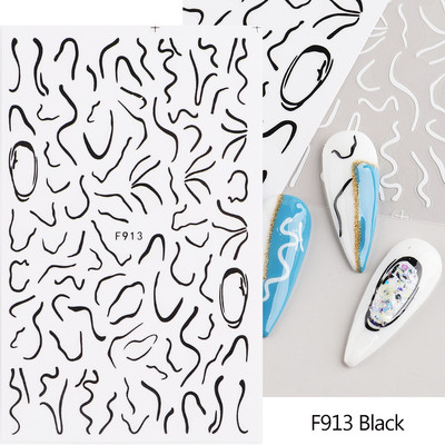 Ziedošs marmors nagu uzlīmes uzlīmes 3D viļņu līnijas ziedi burti pavasara dizains manikīrs tetovējums nagu mākslas slīdņi Dekorācijas