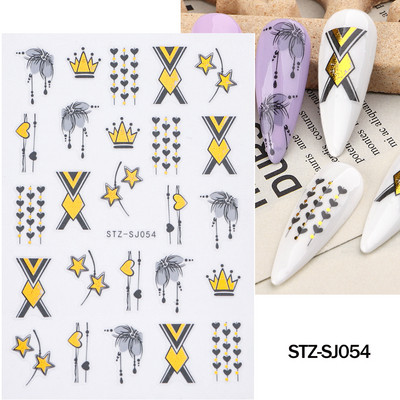 Ziedošs marmors nagu uzlīmes uzlīmes 3D viļņu līnijas ziedi burti pavasara dizains manikīrs tetovējums nagu mākslas slīdņi Dekorācijas