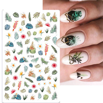 1PCS Карикатура Bird Cactus Nail Art Decal Лепилен стикер Абстрактна панделка с кленов лист Стикер за нокти Консумативи за нокти