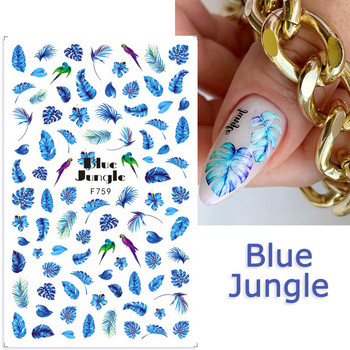 1PCS Карикатура Bird Cactus Nail Art Decal Лепилен стикер Абстрактна панделка с кленов лист Стикер за нокти Консумативи за нокти