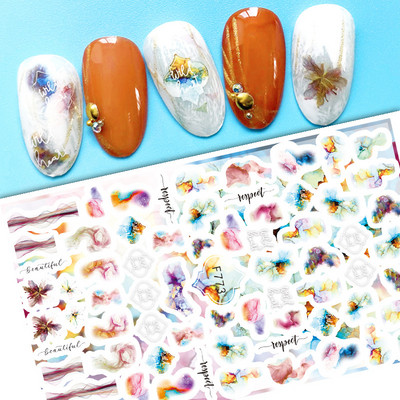 1Gb multfilmas putnu kaktusa nagu mākslas uzlīme Līmējošā uzlīme Abstrakta kļavas lapas lentes nagu uzlīme nagu mākslas piederumi