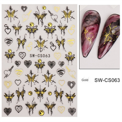 Sacred Heart Constellation 3D Nails Art Stickers Bronzing Golds Silver Heart Star pentru manichiura Decalcomanii Tatuaj PPSTZ-X009