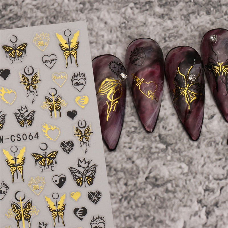 Sacred Heart Constellation 3D Nails Art Stickers Bronzing Golds Silver Heart Star pentru manichiura Decalcomanii Tatuaj PPSTZ-X009