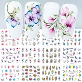 12PC akvarel cvijet list nokte vodena naljepnica naljepnica proljeće cvjetni dizajn tinta rascvjetano stablo geometrijska linija klizač manikura dekor