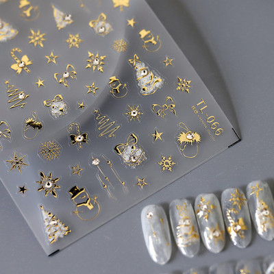 1 Leht läikiv kuldlaser 3D jõulukaare küünekunsti kleebis, reljeefne seljale liimiv küünekleebis DIY maniküüri kaunistused liugurid