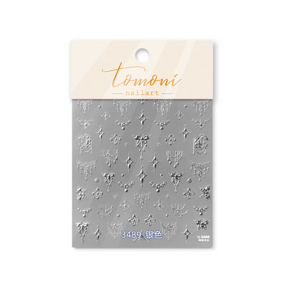 1 loksnes spīdīgs zelta lāzers, 3D Ziemassvētku loks nagu mākslas uzlīme, reljefs, mugurpuse, lipīga nagu mākslas uzlīme, DIY manikīra dekori, slīdņi