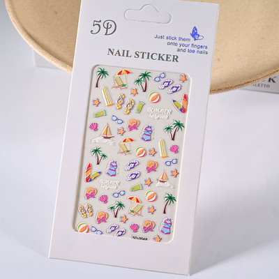 1 loksne vasaras jūras gliemežvāks 5D nagu uzlīme pludmales reljefs jūras zvaigznes uzlīme, pašlīmējoša, gravēta tropiskā kokosriekstu koka slīdnis