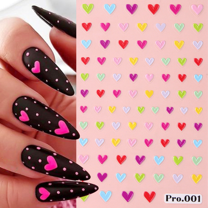 5D reljefne naljepnice za nokte Šareni dizajni ljubavnih srca Samoljepljive klizne naljepnice Valentinovo Nail Art Decor Manikura
