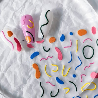 Стикери за ноктопластика с прости линии Цветни летни плъзгачи за ваденки за нокти 5d релефни Направи си сам аксесоари за маникюр