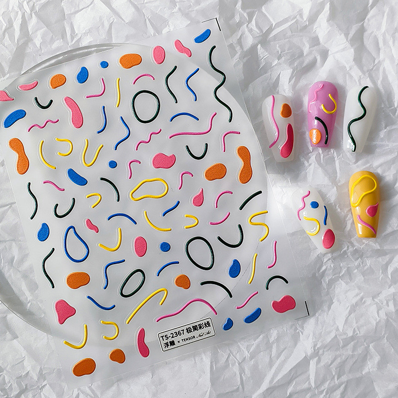 Jednostavne linije naljepnica za nokte Šarene ljetne klizače za naljepnice za nokte 5d reljefni dodaci za DIY manikuru