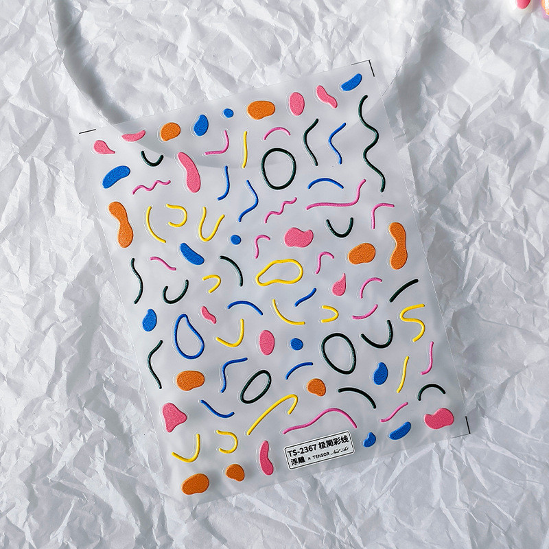 Jednostavne linije naljepnica za nokte Šarene ljetne klizače za naljepnice za nokte 5d reljefni dodaci za DIY manikuru