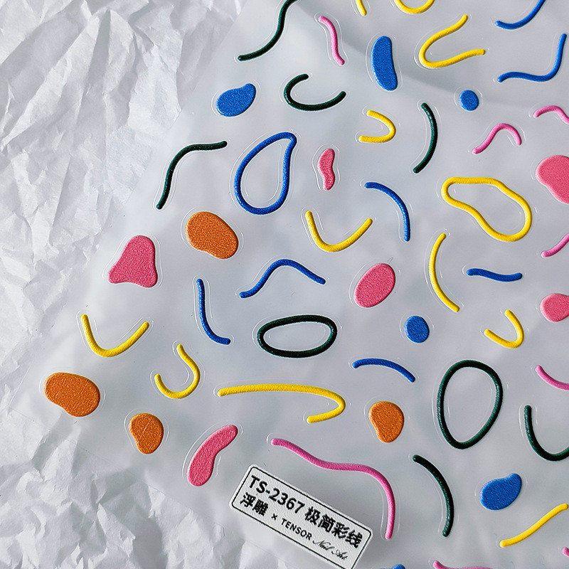 Jednostavne linije naljepnica za nokte Šarene ljetne klizače za naljepnice za nokte 5d reljefni dodaci za DIY manikuru