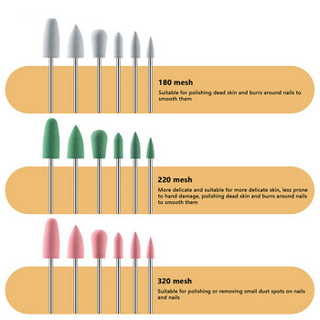 6 τμχ/σετ Cuspidal Head Rubber&Silicon Carbide Nail Buffer Ηλεκτρικό μηχάνημα μανικιούρ Τρυπάνι νυχιών Εργαλεία αξεσουάρ για μύτη νυχιών