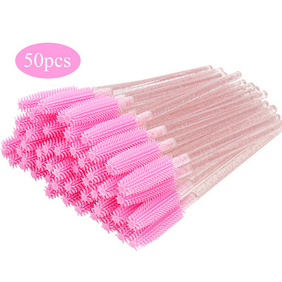 50gab Vienreizējās skropstu birstītes silīcija mikrobirstīte Ķemmes kristāls Rokturis Skropstu tuša Nūjiņas grima rīks Uzacu skropstu pieaudzēšanas birste