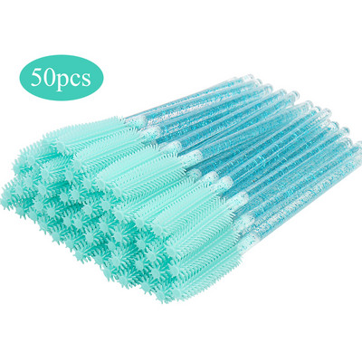 50gab Vienreizējās skropstu birstītes silīcija mikrobirstīte Ķemmes kristāls Rokturis Skropstu tuša Nūjiņas grima rīks Uzacu skropstu pieaudzēšanas birste