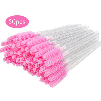 50gab Vienreizējās skropstu birstītes silīcija mikrobirstīte Ķemmes kristāls Rokturis Skropstu tuša Nūjiņas grima rīks Uzacu skropstu pieaudzēšanas birste