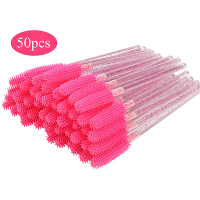 50gab Vienreizējās skropstu birstītes silīcija mikrobirstīte Ķemmes kristāls Rokturis Skropstu tuša Nūjiņas grima rīks Uzacu skropstu pieaudzēšanas birste