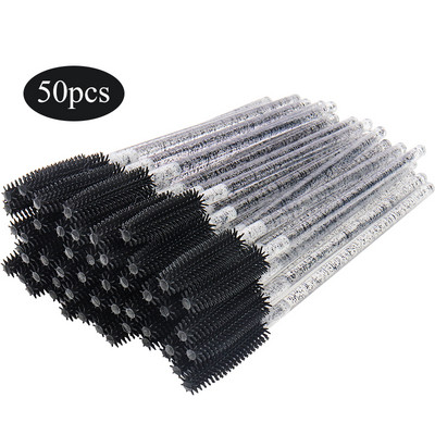 50gab Vienreizējās skropstu birstītes silīcija mikrobirstīte Ķemmes kristāls Rokturis Skropstu tuša Nūjiņas grima rīks Uzacu skropstu pieaudzēšanas birste