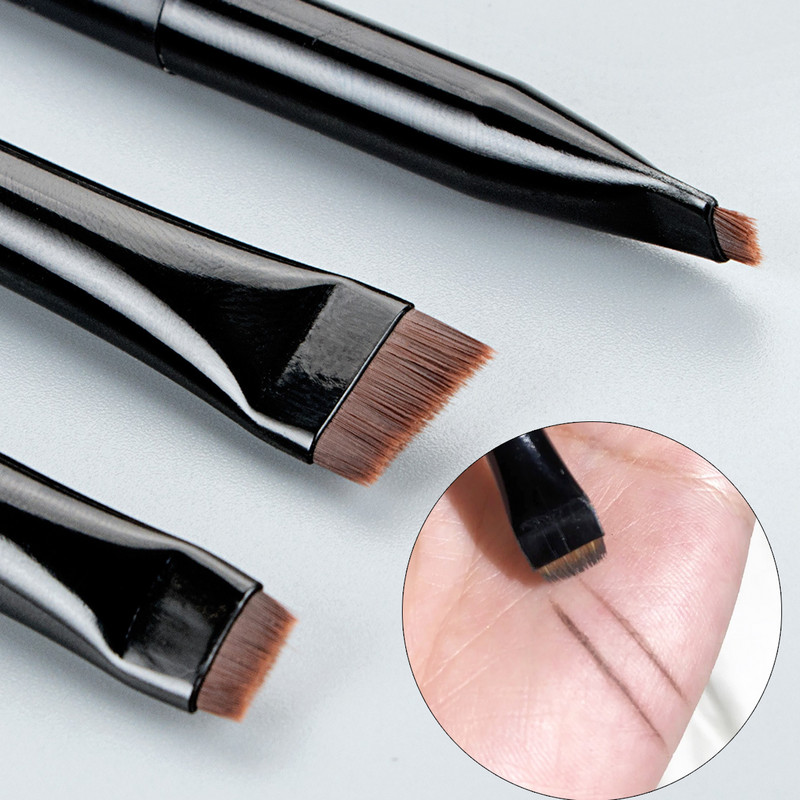 Blade Eyeliner Brush Uzacu otiņa Pārnēsājama Flat Fine Eye Liner Brow Contour Makeup Birs Kosmētikas skaistuma aplauzuma rīks 3gab/komplekts