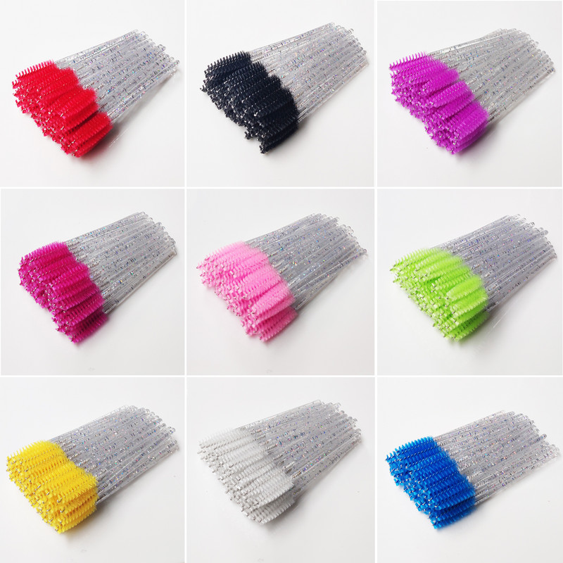 50/100 db Eldobható szempilla kefe Crystal Eye Lashes Extension szempillaspirál pálcák szemöldökkefe applikátor orsók smink ecsetek