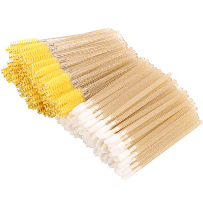 100gab Crystal Eyelash Brush Lūpu birstes Skropstu tuša Wands Skropstu pieaudzēšana Mikrobirste vienreizējās lūpu krāsas spīduma aplauzuma rīks