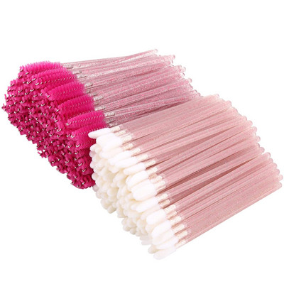 100gab Crystal Eyelash Brush Lūpu birstes Skropstu tuša Wands Skropstu pieaudzēšana Mikrobirste vienreizējās lūpu krāsas spīduma aplauzuma rīks