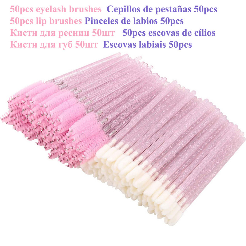 100gab Crystal Eyelash Brush Lūpu birstes Skropstu tuša Wands Skropstu pieaudzēšana Mikrobirste vienreizējās lūpu krāsas spīduma aplauzuma rīks
