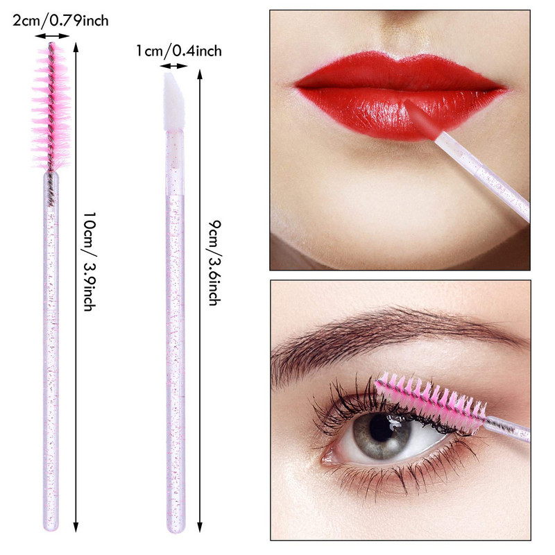100gab Crystal Eyelash Brush Lūpu birstes Skropstu tuša Wands Skropstu pieaudzēšana Mikrobirste vienreizējās lūpu krāsas spīduma aplauzuma rīks