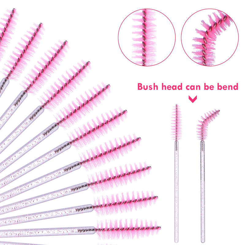 100gab Crystal Eyelash Brush Lūpu birstes Skropstu tuša Wands Skropstu pieaudzēšana Mikrobirste vienreizējās lūpu krāsas spīduma aplauzuma rīks