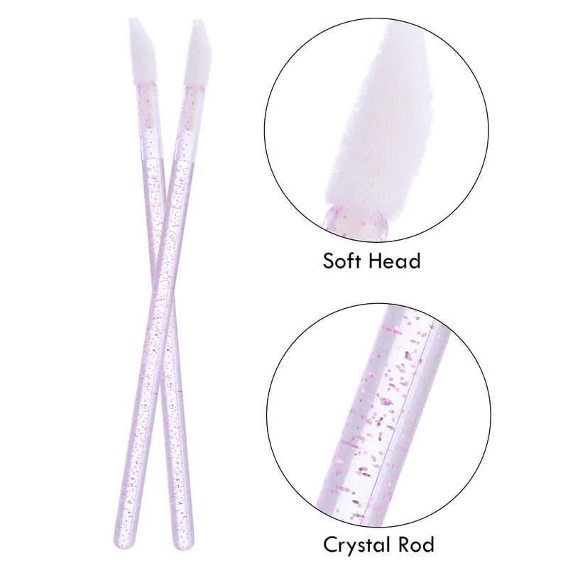 100gab Crystal Eyelash Brush Lūpu birstes Skropstu tuša Wands Skropstu pieaudzēšana Mikrobirste vienreizējās lūpu krāsas spīduma aplauzuma rīks