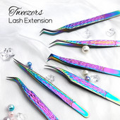 Gemerry pincetes skropstu pieaudzēšanai Krāsainas nerūsējošā tērauda augstas precizitātes skropstu pincetes Individuāla apjoma grima instrumenti