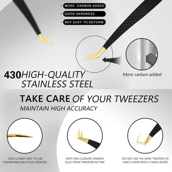 Eyelash Tweezer Μαύρο από ανοξείδωτο ατσάλι Superhard Precision Anti-Static Teezers Grafting Lashes Extension Supplies Εργαλεία μακιγιάζ